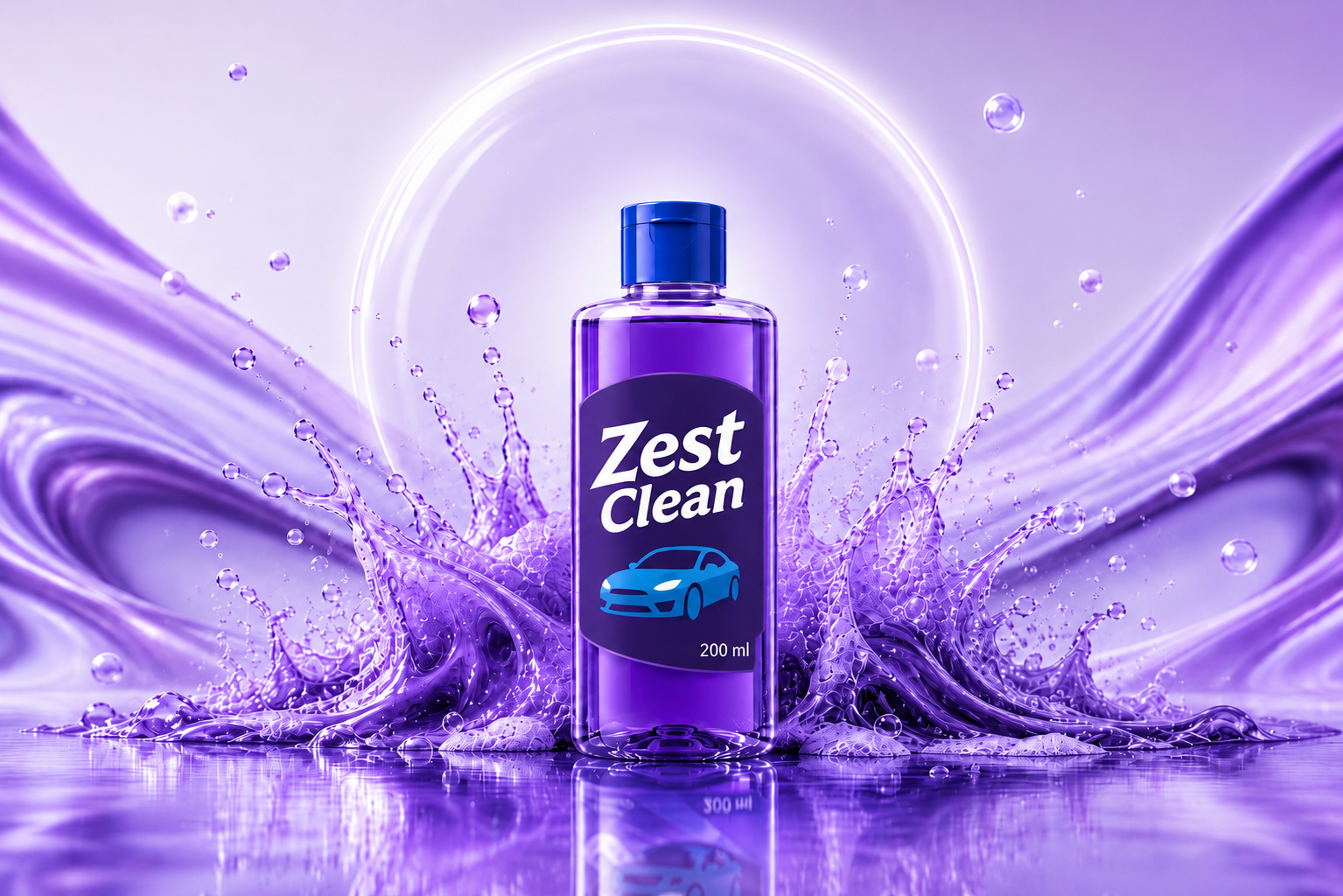 Zest Clean premium car shampoo bottle with splash